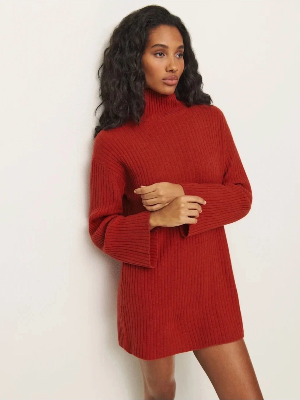Reformation Ozzy 100% Regenerative Merino Wool Sweater Dress Sundried Tomato S